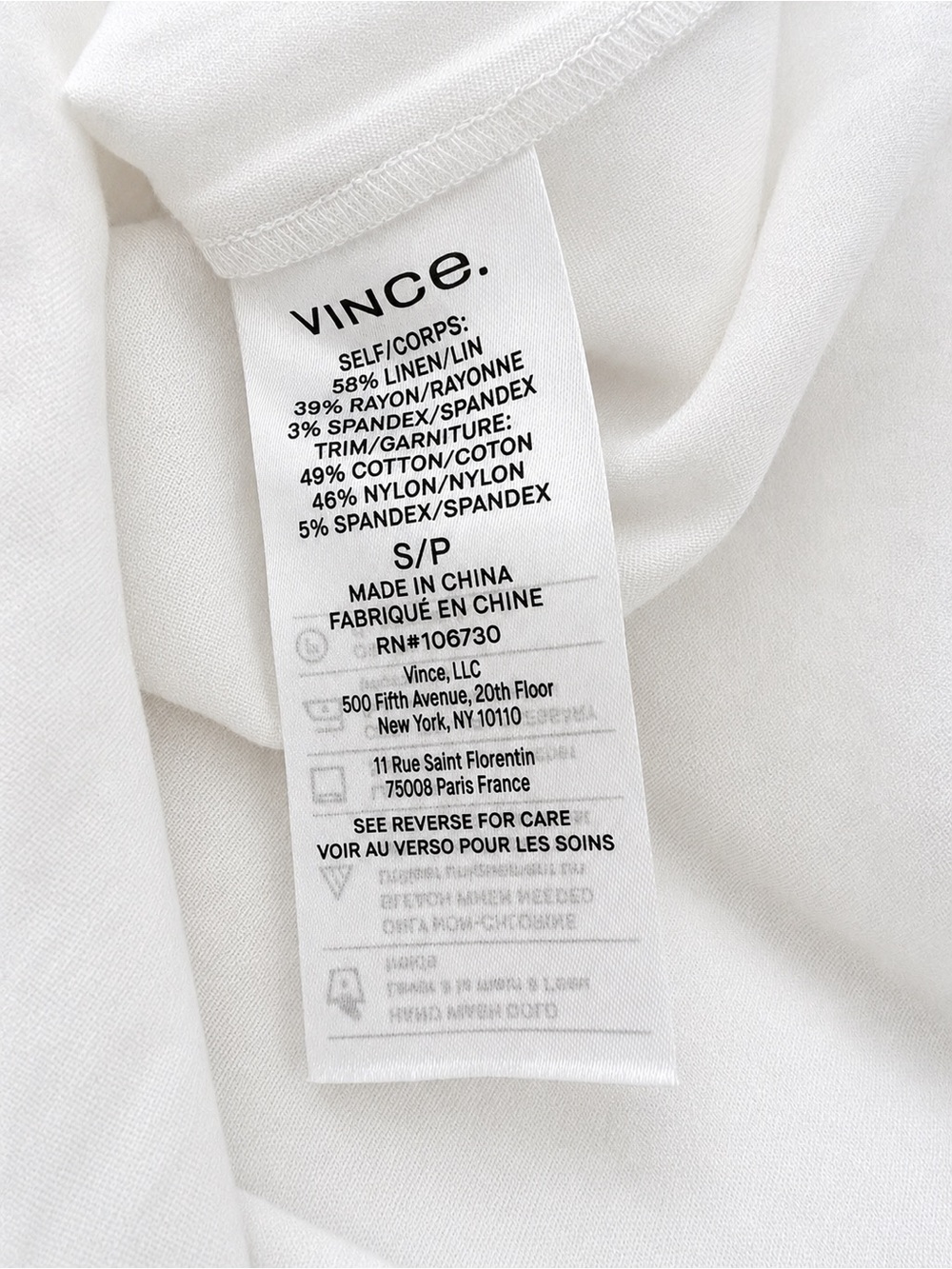 Vince NWT Rib Trim Flutter Sleeve Blouse Optic White Linen Blend Top Size S - Picture 4 of 4